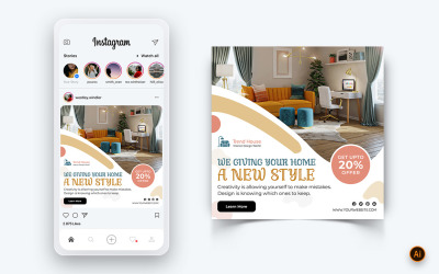 Design d&amp;#39;intérieur et mobilier Modèle de conception de publication Instagram sur les médias sociaux-17