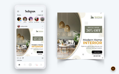 Дизайн интерьера и мебели в социальных сетях Instagram Post Design Template-16