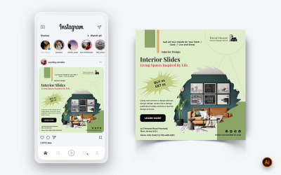 Дизайн интерьера и мебели в социальных сетях Instagram Post Design Template-30