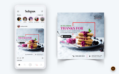 Eten en restaurant biedt kortingen Service Social Media Post Design Template-68