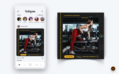 Gym och Fitness Studio Social Media Instagram Post Design Mall-13