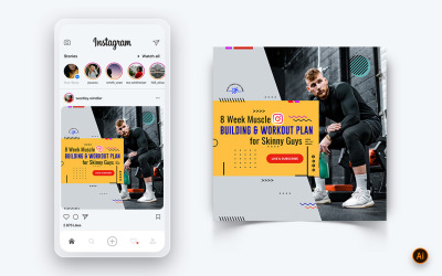 Gym och Fitness Studio Social Media Instagram Post Design Mall-16