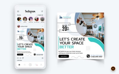 İç Tasarım ve Mobilya Sosyal Medya Instagram Post Tasarım Şablonu-13