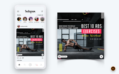健身房和健身工作室社交媒体 Instagram 帖子设计模板-02