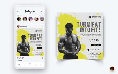 Posilovna a fitness studio Sociální média Šablona návrhu příspěvku Instagramu-22