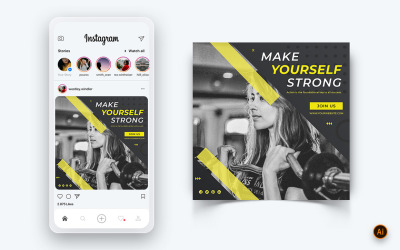 Siłownia i studio fitness Media społecznościowe Szablon projektu postu na Instagram-21