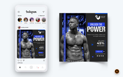Siłownia i studio fitness Social Media Szablon projektu postu na Instagram-32