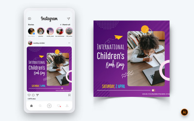 International Childrens Book Day  Social Media Instagram Post Design Template-02