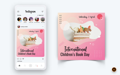 Internationella barnbokdagen Sociala medier Instagram Post Design Mall-13