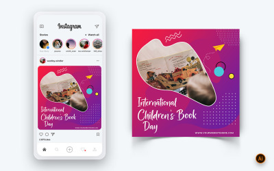 Mezinárodní den dětské knihy Sociální média Instagram Post Design Template-06