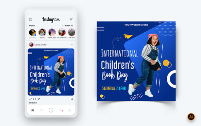 Mezinárodní den dětské knihy Sociální média Instagram Post Design Template-07