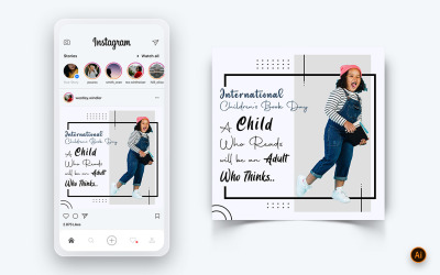 Modèle de conception de publication Instagram sur les médias sociaux pour la Journée internationale du livre pour enfants-15