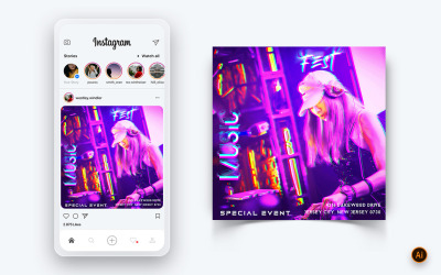 Music Night Party Sociální média Instagram Post Design Template-06