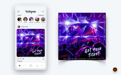 Music Night Party Sociální média Instagram Post Design Template-08