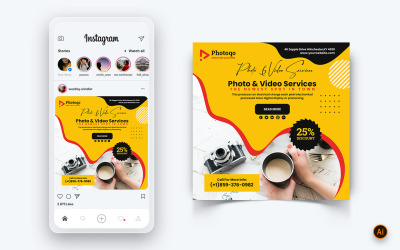 Modèle de conception de publication Instagram sur les médias sociaux pour les services photo et vidéo-06