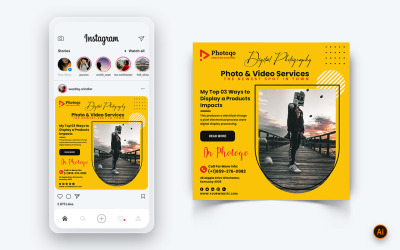 Modèle de conception de publication Instagram sur les médias sociaux pour les services photo et vidéo-08