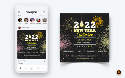 Yeni Yıl Partisi Gecesi Kutlaması Sosyal Medya Post Tasarımı-15