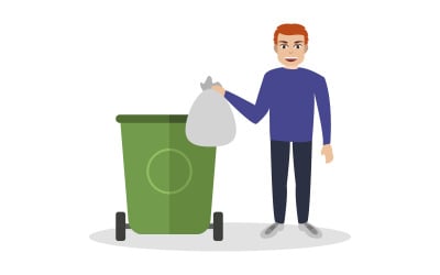 Boy throws out trash illustrated in vector