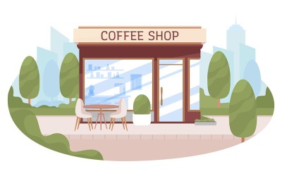 Quiosco de cafetería con ilustración de mesa vacía