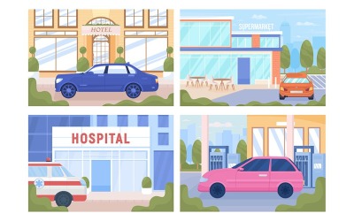 Urban infrastruktur objekt illustrationer set