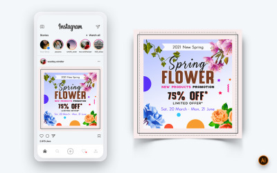 Bahar Sezonu Sosyal Medya Instagram Post Tasarım Şablonu-01