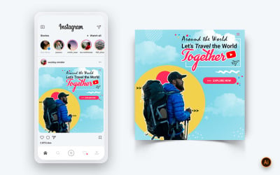 旅游探索者和旅游社交媒体 Instagram 帖子设计模板-19