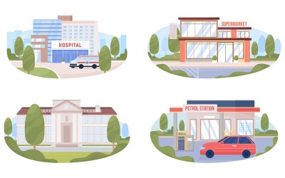 Stad infrastructuur illustraties set