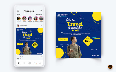 Modello di progettazione di post di Instagram per i social media di viaggio e di viaggio-07