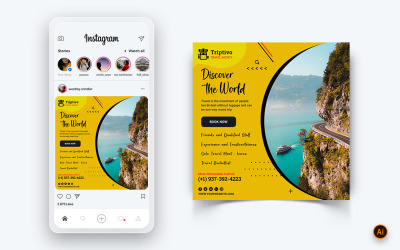 Modello di progettazione di post di Instagram per i social media di viaggio e di viaggio-11