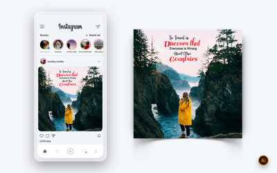 Modello di progettazione di post di Instagram per i social media di viaggio e di viaggio-16