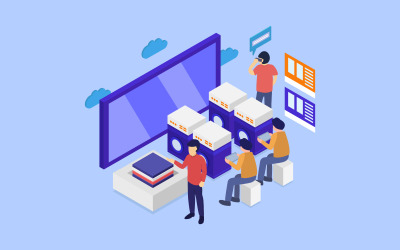 Laundry service isometric illustrated in vector on a white background