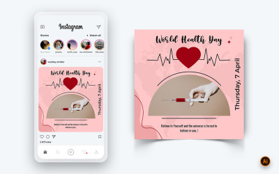 Dünya Sağlık Günü Sosyal Medya Instagram Post Tasarım Şablonu-12