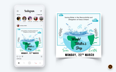 Dünya Su Günü Sosyal Medya Instagram Post Tasarım Şablonu-03