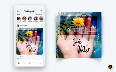 Dünya Su Günü Sosyal Medya Instagram Post Tasarım Şablonu-19