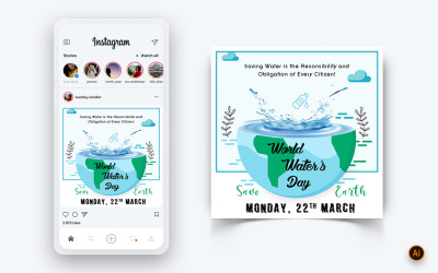 Modèle de conception de publication Instagram sur les médias sociaux de la Journée mondiale de l&amp;#39;eau-03