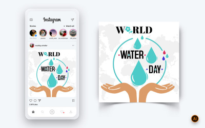 Modèle de conception de publication Instagram sur les médias sociaux de la Journée mondiale de l&amp;#39;eau-08