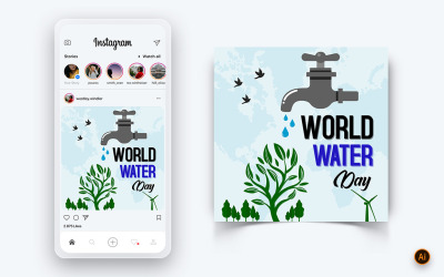 Modèle de conception de publication Instagram sur les médias sociaux de la Journée mondiale de l&amp;#39;eau-09