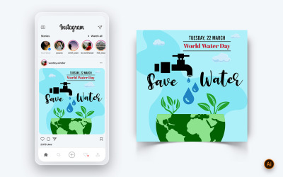 Modèle de conception de publication Instagram sur les médias sociaux de la Journée mondiale de l&amp;#39;eau-10