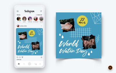 Modèle de conception de publication Instagram sur les médias sociaux de la Journée mondiale de l&amp;#39;eau-15
