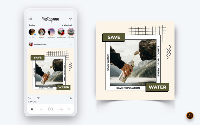 Modèle de conception de publication Instagram sur les médias sociaux de la Journée mondiale de l&amp;#39;eau-20