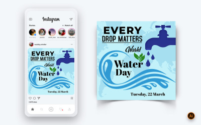 Modello di progettazione post Instagram per social media per la Giornata mondiale dell&amp;#39;acqua-07