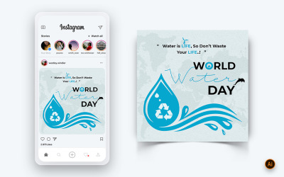 Шаблон оформлення допису 12 у соціальних мережах для Всесвітнього дня води в Instagram