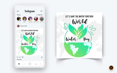 Världsvattendagen för sociala medier Instagram Postdesignmall-11
