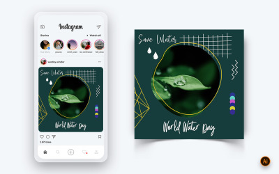 Världsvattendagen för sociala medier Instagram Postdesignmall-16