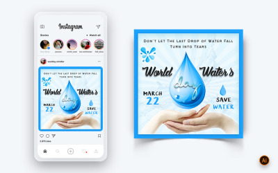 Världsvattendagen Sociala medier Instagram Post Design Mall-01