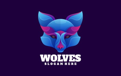 Head Wolf Gradient Logotyp Stil