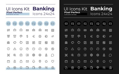 Iconos de interfaz de usuario de glifo bancario configurados para modo oscuro y claro