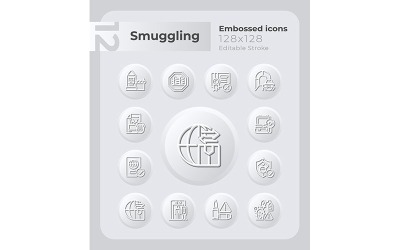 Bestrijding van smokkel in reliëf Icons Set
