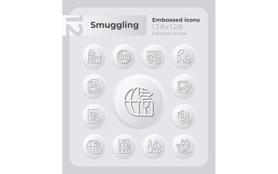 Conjunto de ícones em relevo de combate ao contrabando
