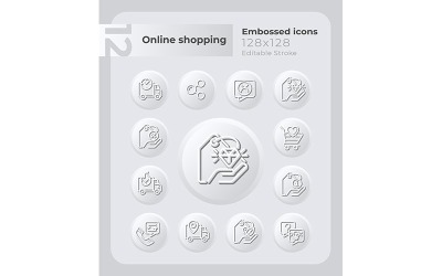 Conjunto de ícones em relevo para compras on-line